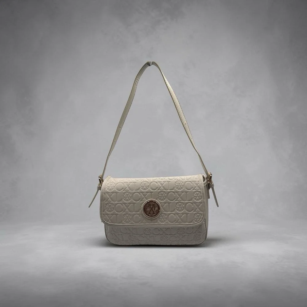 Christian Lacroix Cream Clara Shoulder Embossed Logo Bag‎ Purse